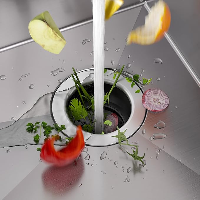 KRAUS WasteGuard 3/4 HP Ultra-Quiet Garbage Disposal with Quick Connect, Kitchen Sink Drain Cover, Power Cord and Flange Included, KWD100-75MBL