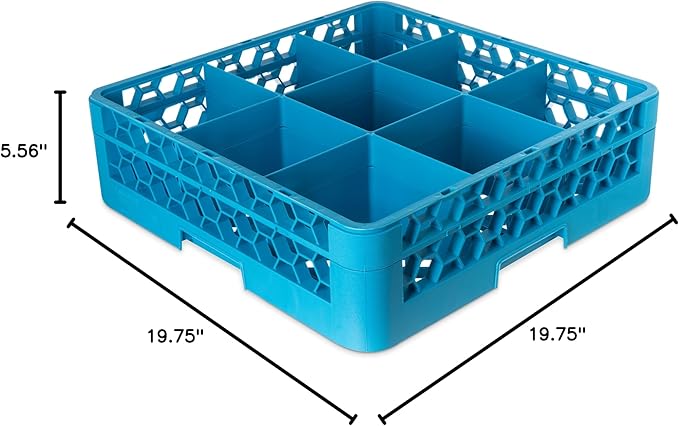 Carlisle FoodService Products RG9-114 Opticlean 9-Compartment Glass Rack with 1-Extender, Blue
