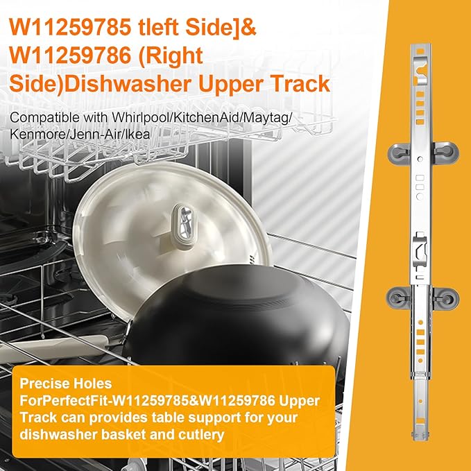 Upgraded W11259785 (Left) W11259786 (Right) Dishwasher Dishrack Slide Track, Compatible With Whirlpool, KitchenAid, Kenmore, Maytag Dishwasher