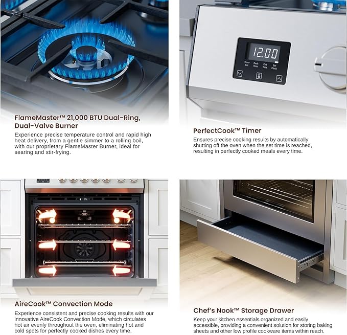 Rangaire RRG303TS 30" Gas Range Oven with Timer - Stainless Steel, Sealed Burners, Convection Fan, Easy Reach Racks