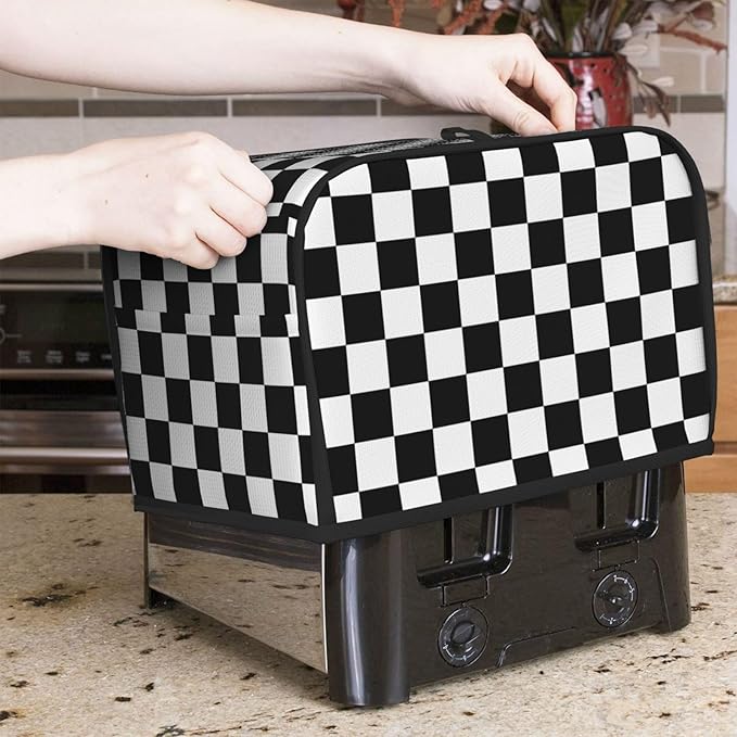 Black White Checkered 2 Slice Toaster Cover, Waterproof Dust Cover For Small Kitchen Appliance