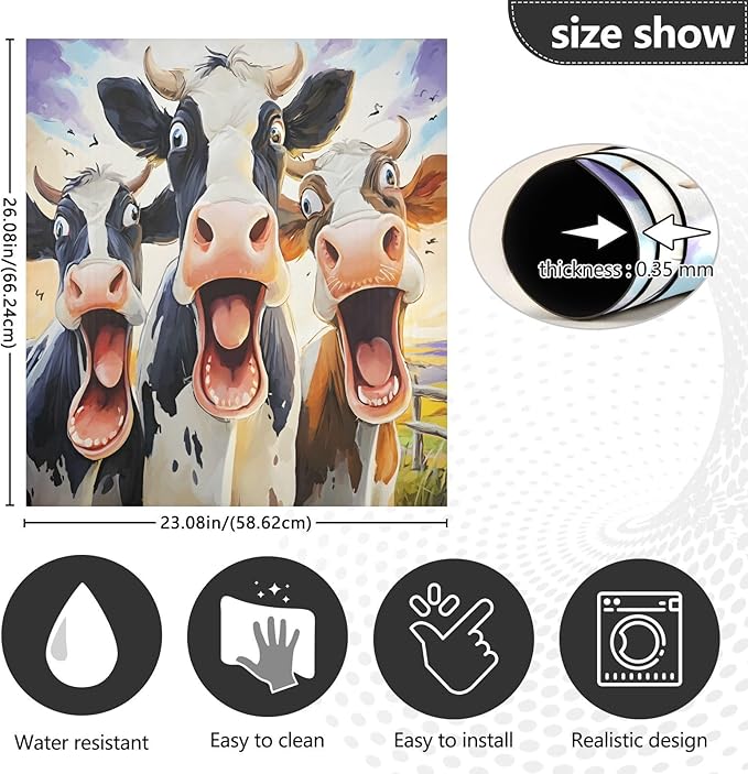 Three Funny Cows Dishwasher Magnet Cover Front Dishwasher Cover Magnetic Home Cabinet Decals Appliances Stickers Refrigerator Decor, 23x26in