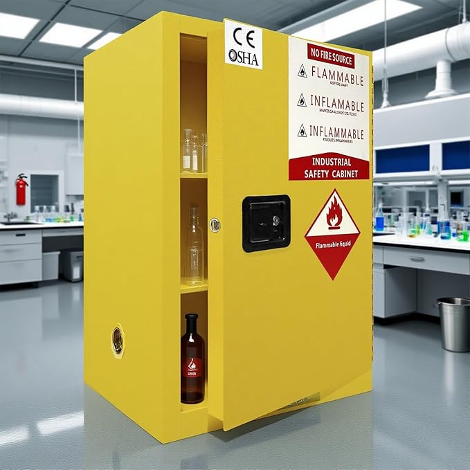 35" H × 23" D × 18" W Safety Storage Flammable Cabinet, Adjustable Shelf Galvanized Steel 3 Point Locker Flammable Storage Cabinet, for Commercial, Industrial and Lab
