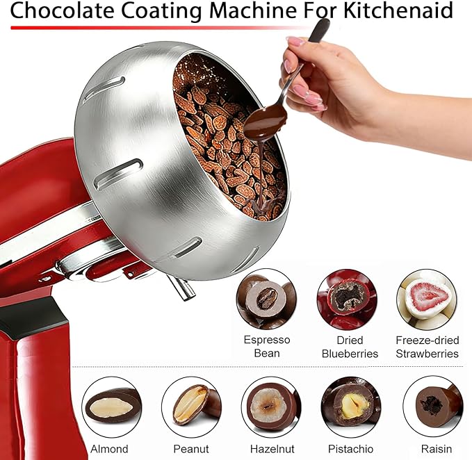 Chocolate Coating Machine Attachments For Kitchenaid, Compatible with KitchenAid 4.5QT/5QT Tilt-Head Stand Mixer, Candy Coat Accessories for Making Chocolate Covered Almonds Freeze Dried Strawberry