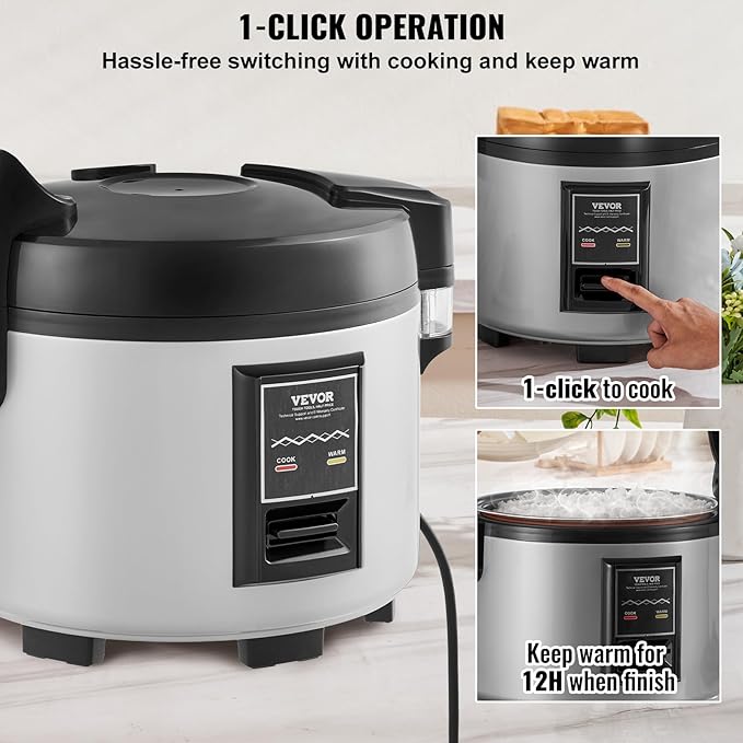 VEVOR Commercial Rice Cooker, 45-Cup Rice Cooker, 9.51 Qt / 9 Liter Large Rice Cooker and Warmer with Nonstick Inner Pot, Fast Cooking and 12-Hour Keep Warm, with Rice Cup and Paddle, for Restaurant