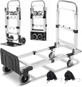 3 in 1 Folding Hand Truck Dolly Cart, Heavy-Duty Foldable and Convertible Design, Lightweight Portable Utility Cart with Rubber Wheels and Telescoping Handle for Moving, 500 lbs Capacity (Black)
