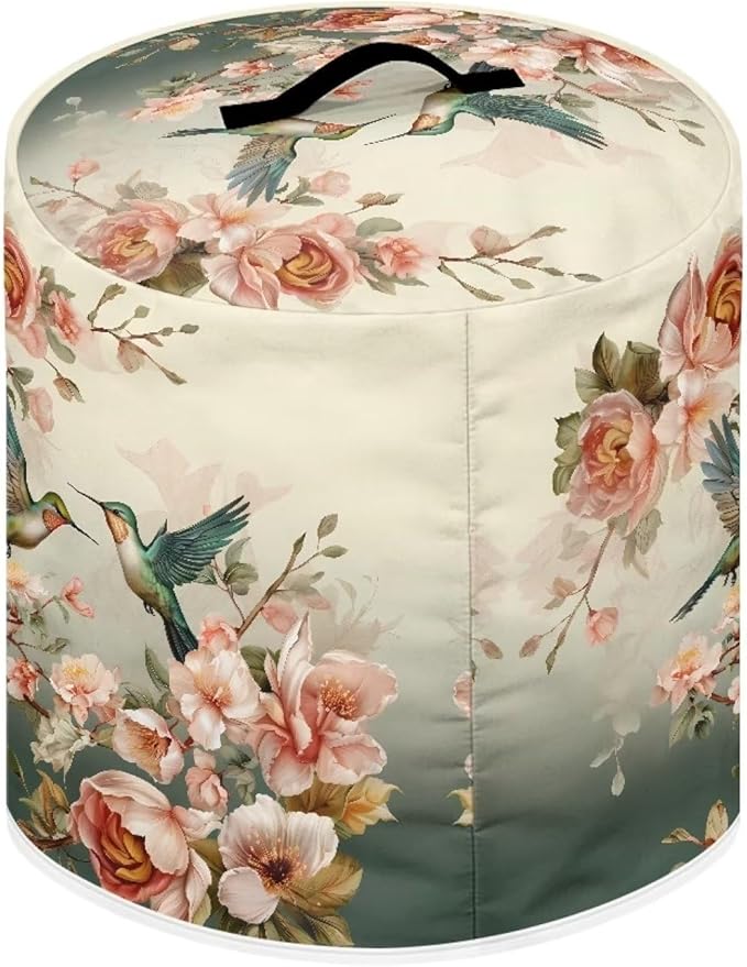 Xoenoiee Hummingbird Vintage Floral Print Kitchen Appliance Dust Cover with Pockets, Electric Pressure Cooker Cover Compatible with Crock Pot, Rice Cooker Cover, for 3 Qt Pot
