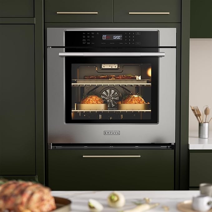 Empava 30 Inch Electric Single Wall Oven in Stainless Steel, Convection and Air Fryer, 10 Cooking Modes with Screen Touch Control, 5 Cu.ft, 4800W