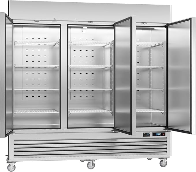 VEECOOL Commercial Upright Freezer WiFi-Enabled, 82" Solid Door Stainless Steel Reach in Freezer with 12 Shelves, Bottom Mounted, Auto Defrost, LED Lighting, Digital Control, ETL&ETL Sanitation