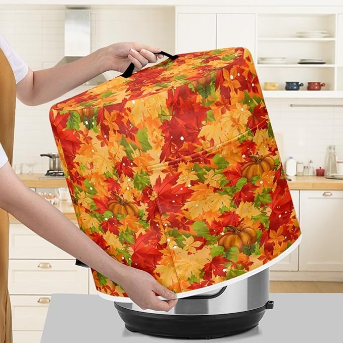 Insulated Pressure Cooker Appliance Dust Cover with Top Handle and Storage Pockets Kitchen Appliance Protector 3 Quart Rice Cooker, Thanksgiving Day Maple Leaf