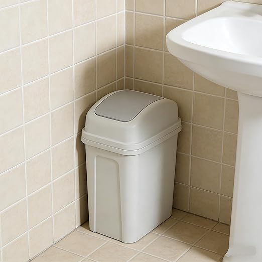 1.8 Gallon Plastic Swing Lid Waste Can, Slim Garbage Bins with Lid, Grey