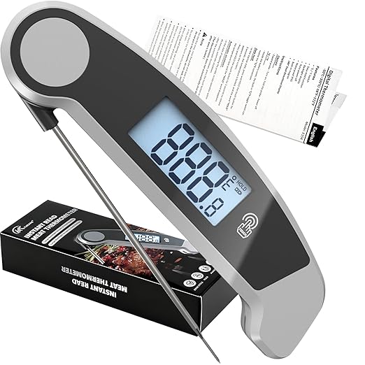 Meat Thermometer Digital Waterproof Instant Read Thermometer for Cooking ℃/℉ Convertible, Food Thermometer with Backlight, Cooking Thermometer for Kitchen Auto-Rotating Display Grey