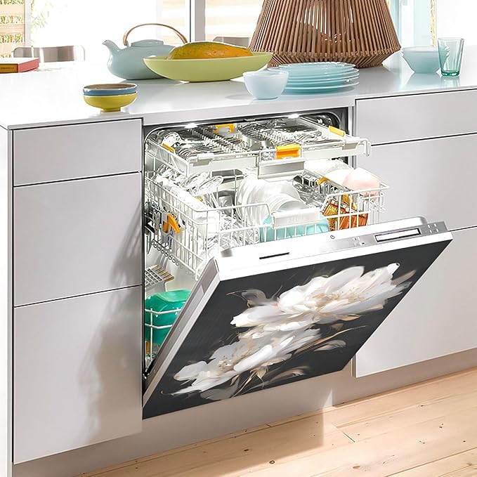 senya Dishwasher Magnet Cover Panel for The Front Pure White Flowers Dish Washer Door Sticker