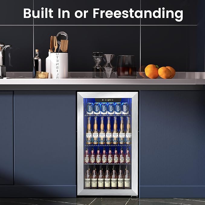 Mini Fridge 130 Can Beverage Refrigerator Cooler, 3.2 Cu.Ft Drink Fridge forSoda Wine Beer, Digital Temperature Control Cooler for Home, Dorm, Bar