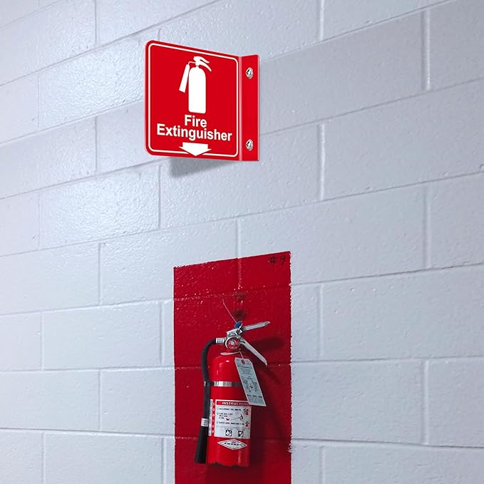 Fire Extinguisher Sign,4 Pack 6" Polished Acrylic Fire Extinguisher Signs with Down Arrow for Business,With Rustproof Mounting Screws and Double-sided Adhesive Tapes,Indoor or Outdoor Use