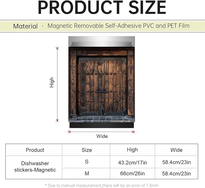 Vintage Wooden Door Dishwasher Covers for The Front Home Refrigerator Panel Cover, Barn Wooden Door Dishwasher Decal Sticker - (23" x 26" Ordinary)