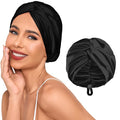 Adjustable Silk Satin Hair Bonnet for Sleeping Women, Double Layer, Silk Hair Wrap for Sleeping Women Men, Curly Natural Braid Straight Unisex - Black