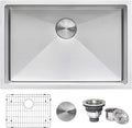 Ruvati 27-inch Rounded Corner Undermount Kitchen Sinks Single Bowl – Durable 16 Gauge Stainless Steel Kitchen Sink with Brushed Finish hides scratches, Easy-to-Clean Undermount Sink - RVH7127
