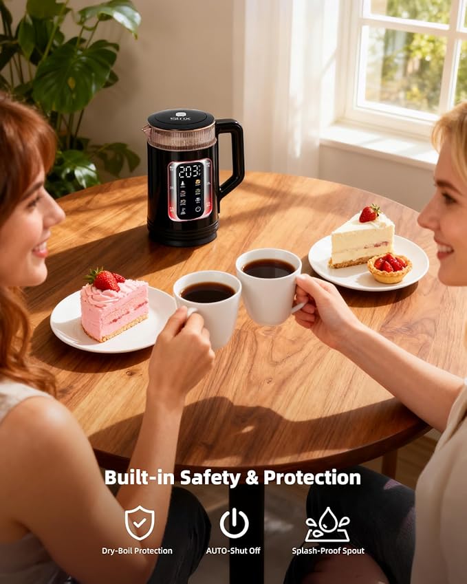 Electric Tea Kettle with Temperature Control, Glass smart Water Boiler for Tea, Coffee & Boil, Automatic Shut Off, 12h Keep Warm & One-Touch 6 Presets