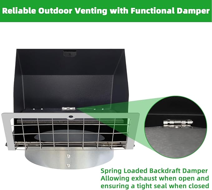 6" Wall Vent with Screen & Flap,Dryer Vent Cover Outside 6 Inch Vent Cover Exterior Wall Vent Hood,Outdoor Dryer Exhaust Vent Cover for Kitchen Bathroom Exhaust Fan,Range Hood,Laundry Air Ventilation