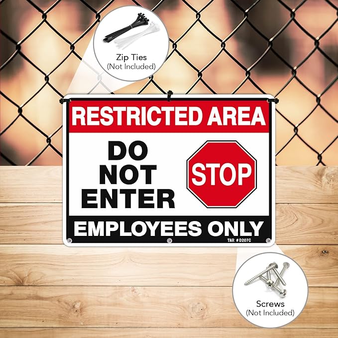 T&R Restricted Area Do Not Enter, Employees Only Sign - 2 Pack - 10 x 7 Inches Rust Free .040 Aluminum - UV Protected, Waterproof, Weatherproof and Fade Resistant - 4 Pre-drilled Holes