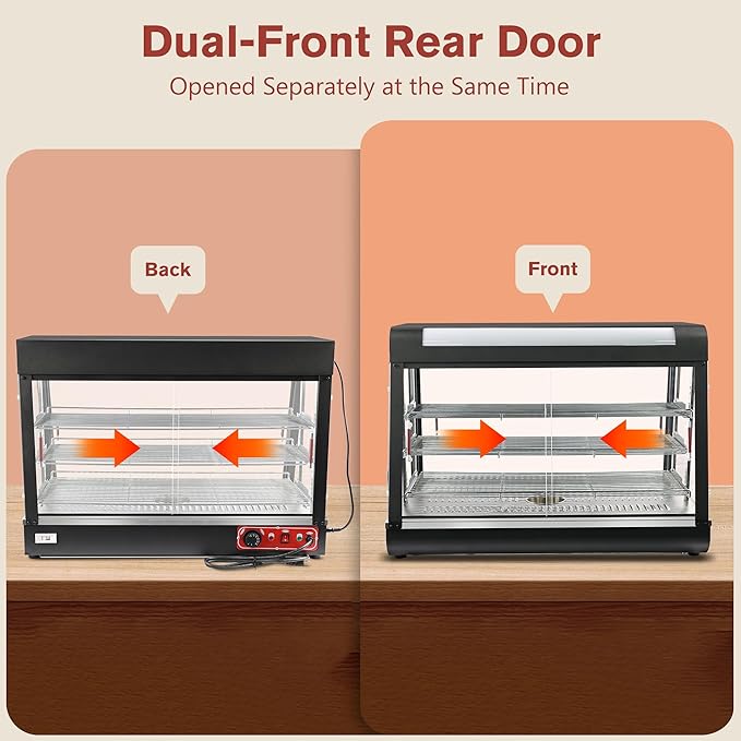 35 inch Food Warmer Countertop Pizza Warmers Display Commercial Pastry Patty Warmer Case for Buffet Restaurant Heater Food Service, L35 x W19 x H25