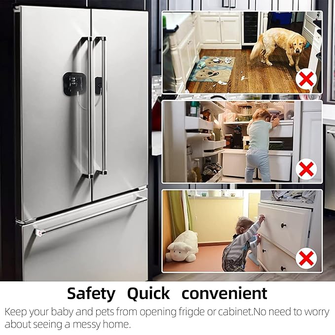 A Pack Refrigerator Lock - Heavy Duty Combination Fridge Lock, Child/Baby Proofing Lock for Cabinets, Closets, Drawers, Window and More, Easy Install and Use (White)