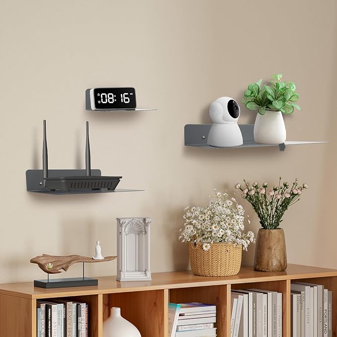 Steel Floating Shelves for Wall,Small Wall Shelf，Suitable for Bedroom, Living Room, Bathroom, Kitchen, Office (Grey, 4.72x6.1 in)