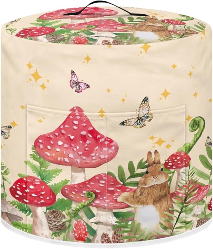 Xoenoiee Rabbit Mushroom Butterfly Pattern Pressure Cooker Cover for 8 qt Instant Pot, Kitchen Appliance Dust Cover with Pockets for Rice Cooker Air Fryer Slow Cooker