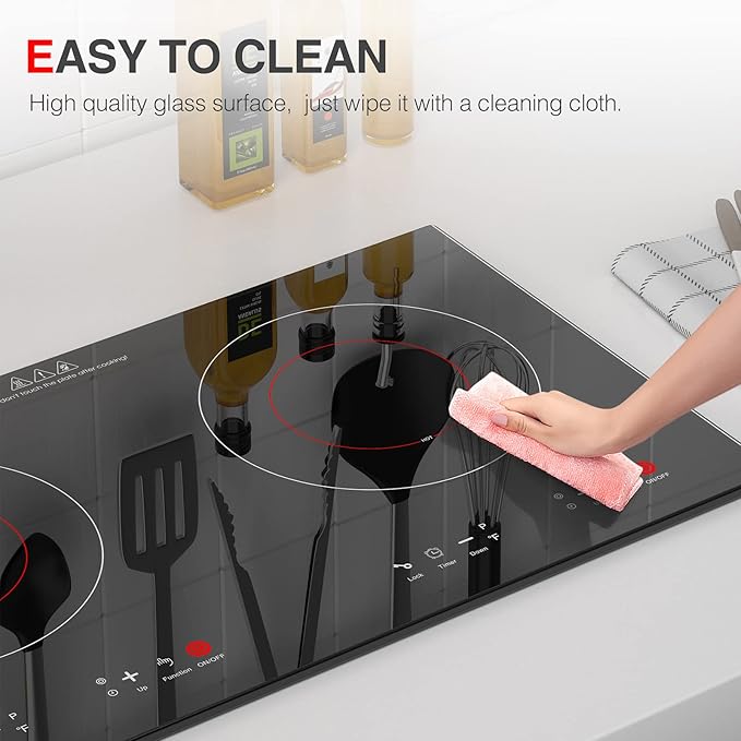 2400w Electric Cooktop, 24" Electric Stove 2 Burner Hot Plate Built-in Double Burner Cooktop with LED Touch Screen,9 Heating 9 Temperature,Kids Lock & Timer,Suitable for all Pans