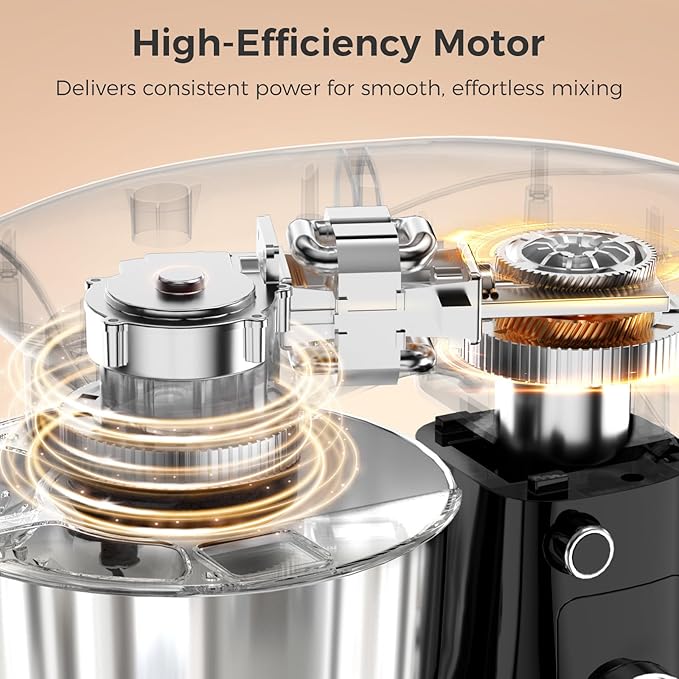 OSTBA Stand Mixer, 5QT+5.5QT Two Bowls Electric Kitchen Mixer, 10+P Speed Dough Mixer with Whisk, Beater & Dough Hook, Dishwasher Safe, Black