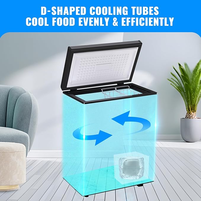 Chest Freezer 4.0 CU. FT Ultra-low Temperature Deep Freezers (Down to -12 ℉) with TWO Removable Baskets Accurate Display of Cabinet Temp Freestanding Black