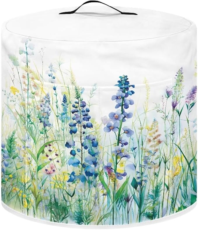 Insulated Pressure Cooker Appliance Cover, Also Fit for Rice Cooker, Air Fryer and Crock Pot, 6 Qt Dust Cover with Pocket for Spoon/Cooking Utensils/Recipes, Blue Green Floral