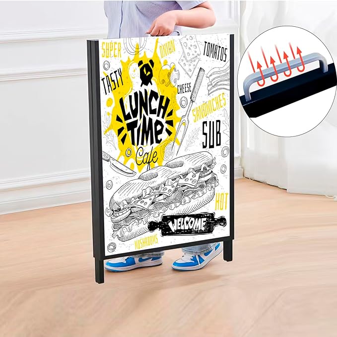 USCNC 2 Pack Heavy Duty A-Frame Sidewalk Sign 24 x 36 Inch, Portable Double-Sided Sandwich Board Slide-in Folding Metal Signboard (Frame only，No white board)