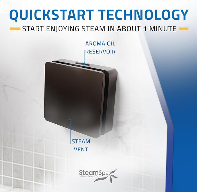 SteamSpa Steam System 12kW Steam Shower Generator with Bluetooth Wifi, Quickstart Continous Steam, Advanced Touch Pad Screen, Chroma Lights, Drain Pan and Auto Drain Oil Rubbed Bronze RVBS1200ORB-A