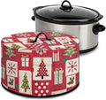 Christmas Tree Gift Snowflake Print Slow Cooker Cover with Accessory Pocket and Top Handle for Dust Protection and Easy to Remove Kitchen Appliance Organizer for Kitchen Christmas Decor