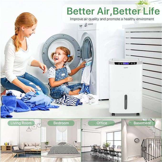 Waykar 2000 Sq. Ft. 2025 Energy Star Dehumidifier for Home and Basements, with Auto or Manual Drainage, 0.66 Gallon Water Tank Capacity