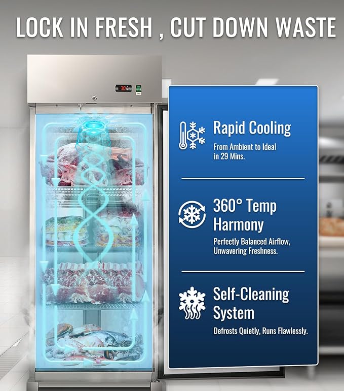 27" W Commercial Freezer, ETL Certified 23.6 Cu.ft Stainless Steel Reach-in Upright Freezer,Auto Defrost,Fan Cooling,Digital Temperature Control (-10°F - 10°F) Used to Restaurant,Bar,Shop