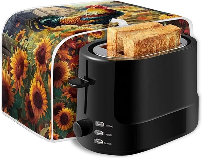 UNICEU Sunflower Rooster Print Toaster Dust Cover Protector Compatible with 4 Slice Heat-Resistant Dust Protection Anti-scratch Home Kitchen Decor