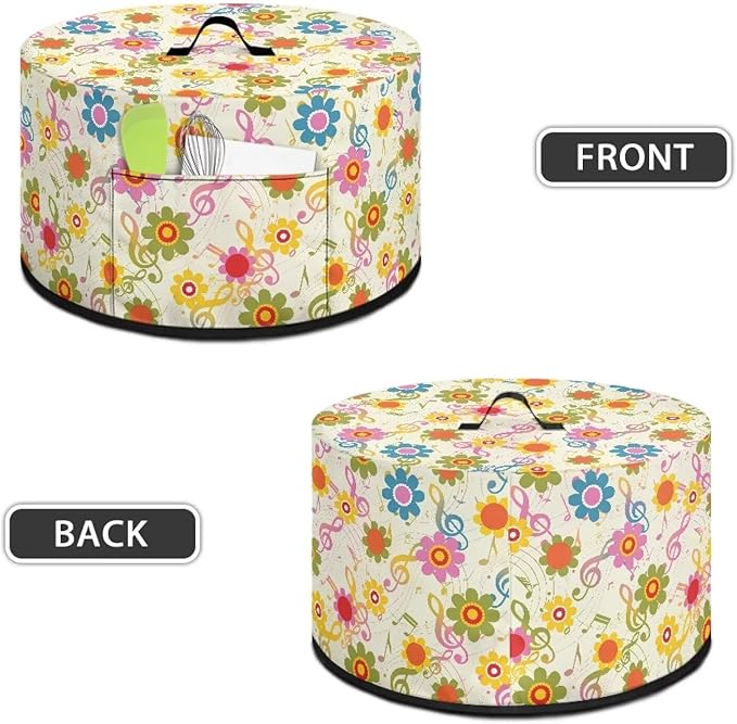 Colorful Sunflower Musical Note Print Slow Cooker Dust Cover Protective with Accessory Pocket Stain Resistant Slow Cooker Cover Easy to Clean Fits for Most 6/7/8 Quart Crock Pot