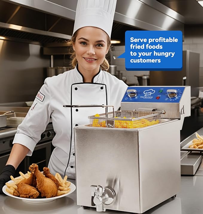 8.5Qt Electric Fryer with Oil Drain,30 Minutes Timer,Stretch forming oil tank,Lid and Solid Wire Mesh Basket,Medium Duty Commercial Electric Countertop Deep Fryers-120V,1800W