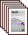 Americanflat 16x22 Picture Frame with Polished Plexiglass - Set of 5 - Use as 12x18 Frame with Mat or Display 16x22 Photo Without Mat - Galleria Collection - Picture Frames for Wall Display - Mahogany