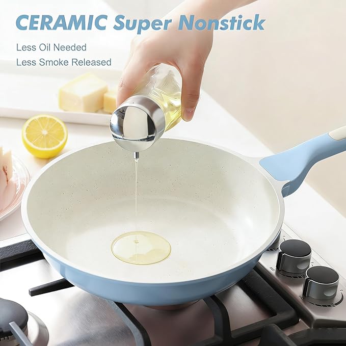 SENSARTE Nonstick Ceramic Frying Pan 12.5-Inch, Healthy Non Toxic Skillet, Induction Compatible Omelet Pan with Heat Resistant Handle, PFAS-Free, Blue