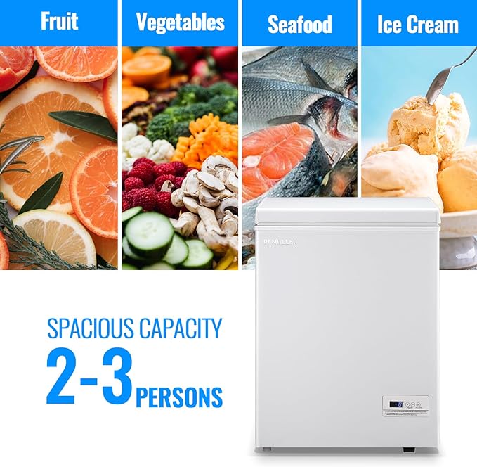Chest Freezer 3.5 CU.FT Ultra-Low Temperature Deep Freezing Machine (Down to -12 ℉) with Two Removable Baskets Freestanding White Small Mini Compact Fridge Freezer for Home Kitchen Office