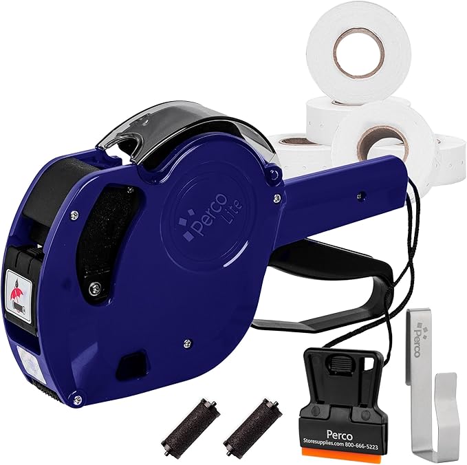 Perco Lite 1 Line Dater Gun Kit - Includes 5,000 Blank White Labels, 2 Ink Rollers, 1 Ink Roll and Labels Pre-Loaded