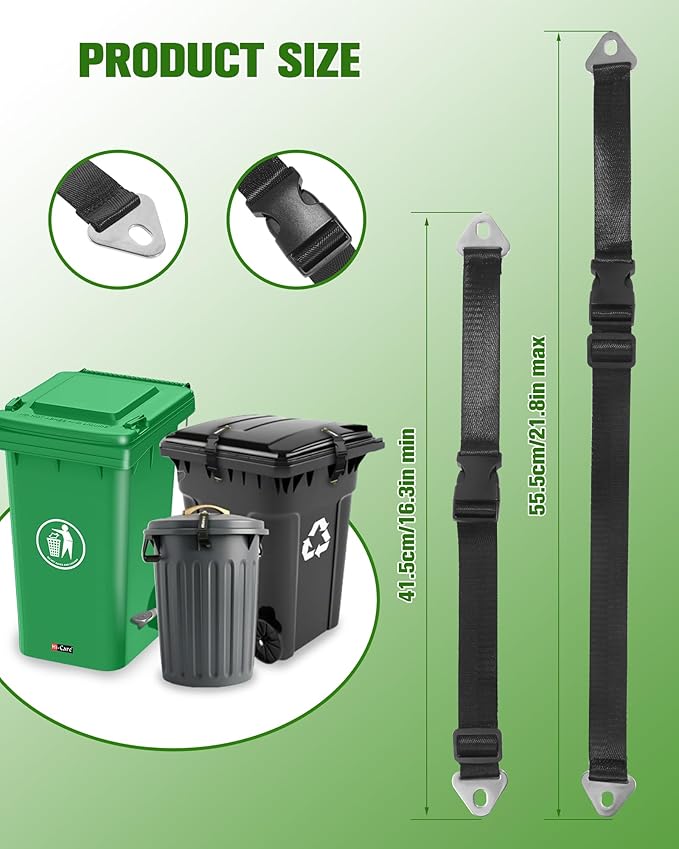 Bear Proof Trash Can Lock, Adjustable Garbage Can Straps with Lid Lock, Animal Proof Trash Can Locks for Bears, Raccoons, Critters, Outdoor Trash Can Enclosure, Black