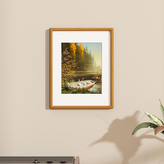 Axeman 11x14 Picture Frame - Solid Teak Wood 11x14 Frame With Mat for 8x10 - Rounded Corner 11 x 14 Picture Frame with Tempered Glass for Wall Display