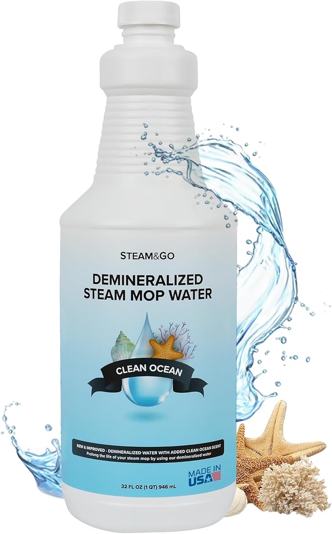 Steam & Go Demineralized Water Cleaning Solution for Floor & Multi-Surface Steam Cleaners - Compatible for All Steam Mops - Clean Ocean Scent, 32 oz