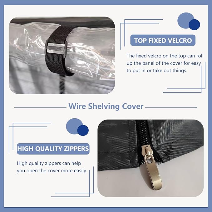 Wire Shelf Cover,600D Heavy Duty 100% Waterproof Shelf Covers for Wire Shelving,Outdoor Storage Shelves Cover for Metal Rack,48" W x 18" D x 72" H,Black with Clear Front