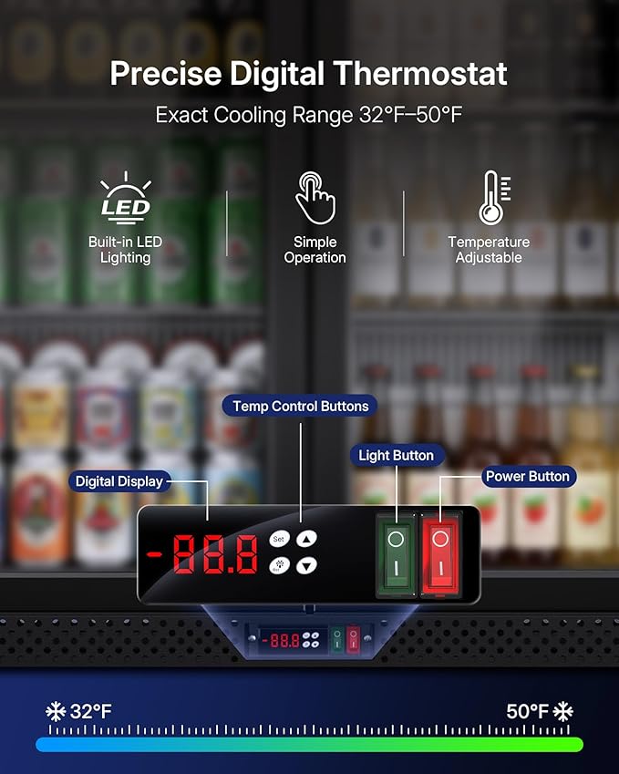 Upstreman 7.3 Cu.Ft Back Bar Cooler With 2 Glass Doors, Commercial Under Counter Beverage Refrigerator, Double-Pane Low-E Glass, Lockable Drink Fridge for Bars, Restaurants, Hotels & Home, BB73